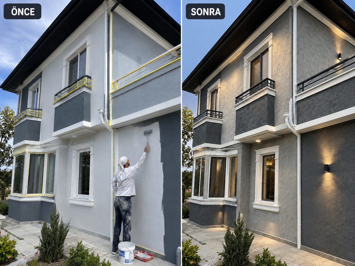 Çiğli dış cephe boya öncesi ve sonrası
